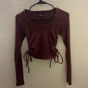 Lace up burgundy crop long sleeve